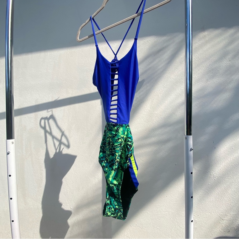 Kalu Swimwear Blue & Green Abstract Print Monokini Size Large